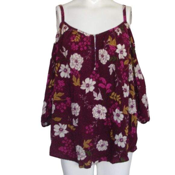 TORRID Camisole Top, 2/2X, Floral on Berry, Spag straps, Cold shoulder, 3/4 slvs - Picture 8 of 11